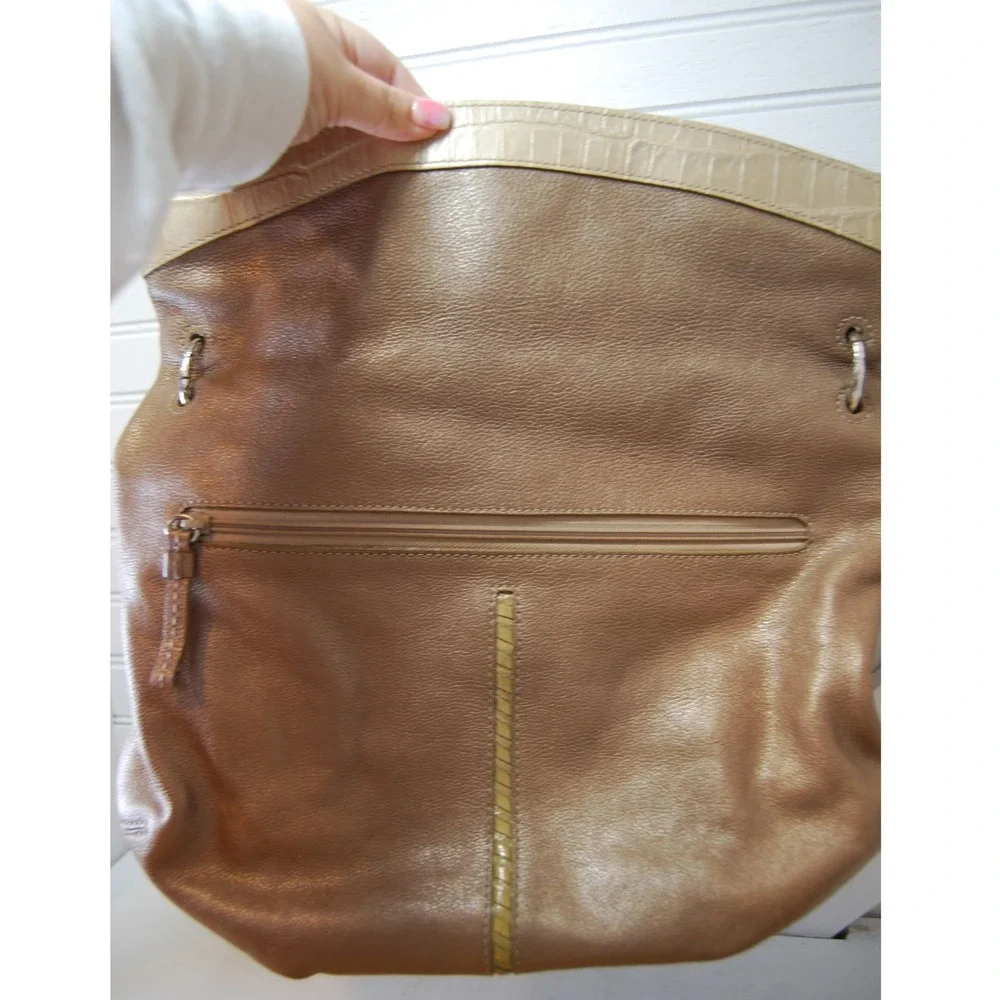 Vintage Brighton Hobo Purse Y2K Fold over Leather Shoulder bag Metallic Beige